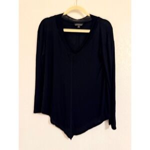 Rock & Republic Womens Black V-Neck Long Sleeve Sharkbite Hem Tunic Top Small